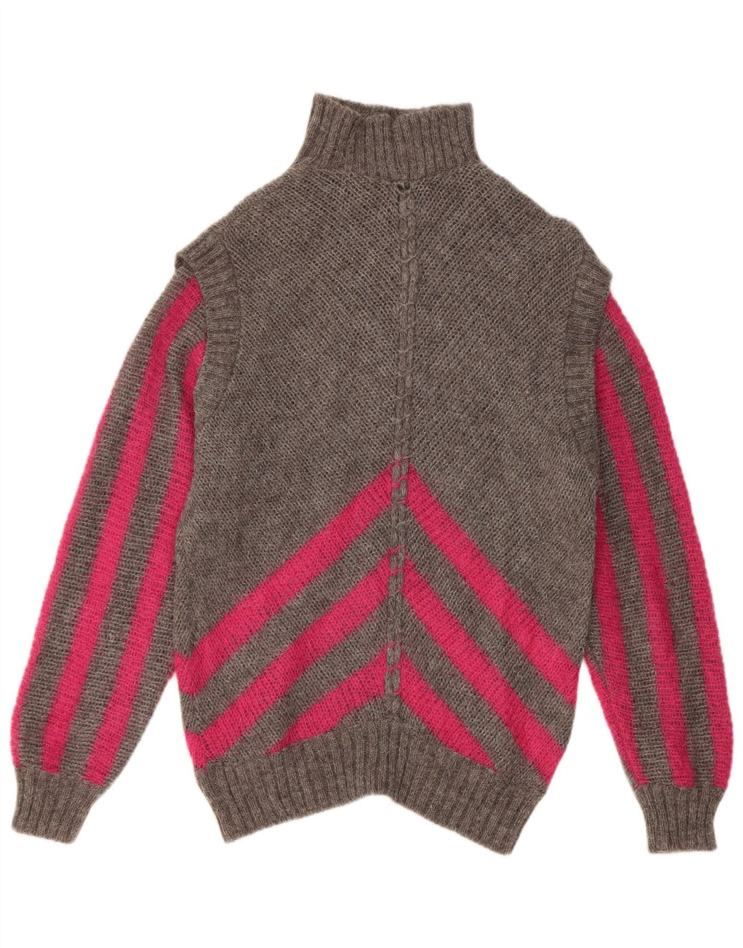 vintage Femme Roll Neck Jumper Pull IT 42 Gris Moyen Rayé