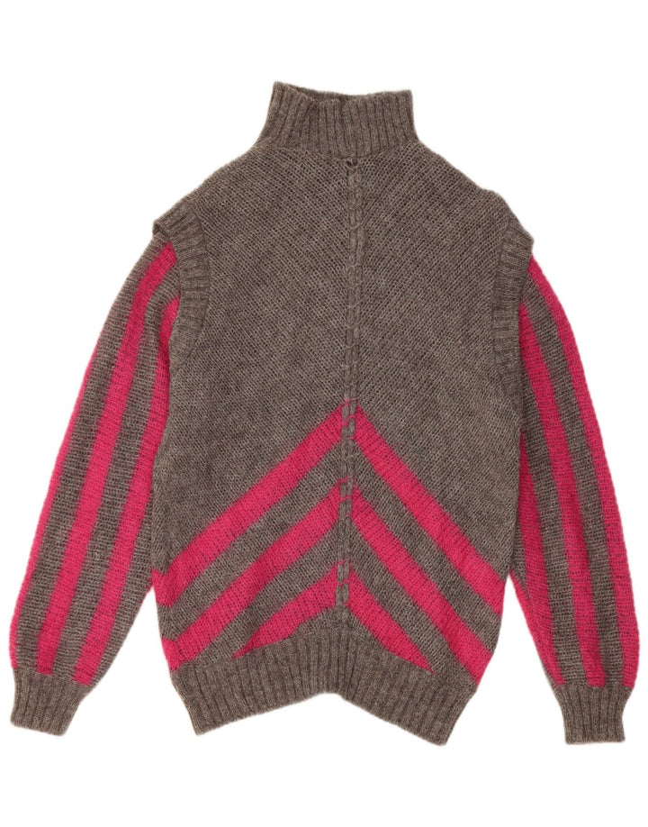 vintage Femme Roll Neck Jumper Pull IT 42 Gris Moyen Rayé