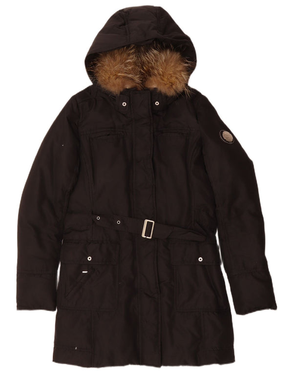 Champion Veste Parka à Capuche Femme UK 14 Moyen Noir Polyester Hiver