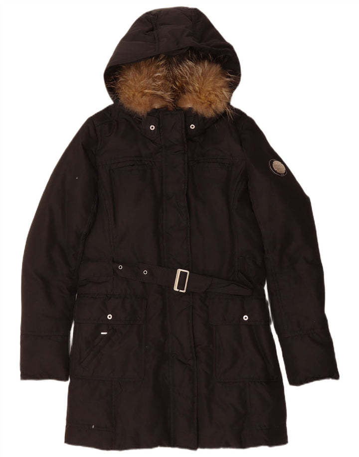 Champion Veste Parka à Capuche Femme UK 14 Moyen Noir Polyester Hiver