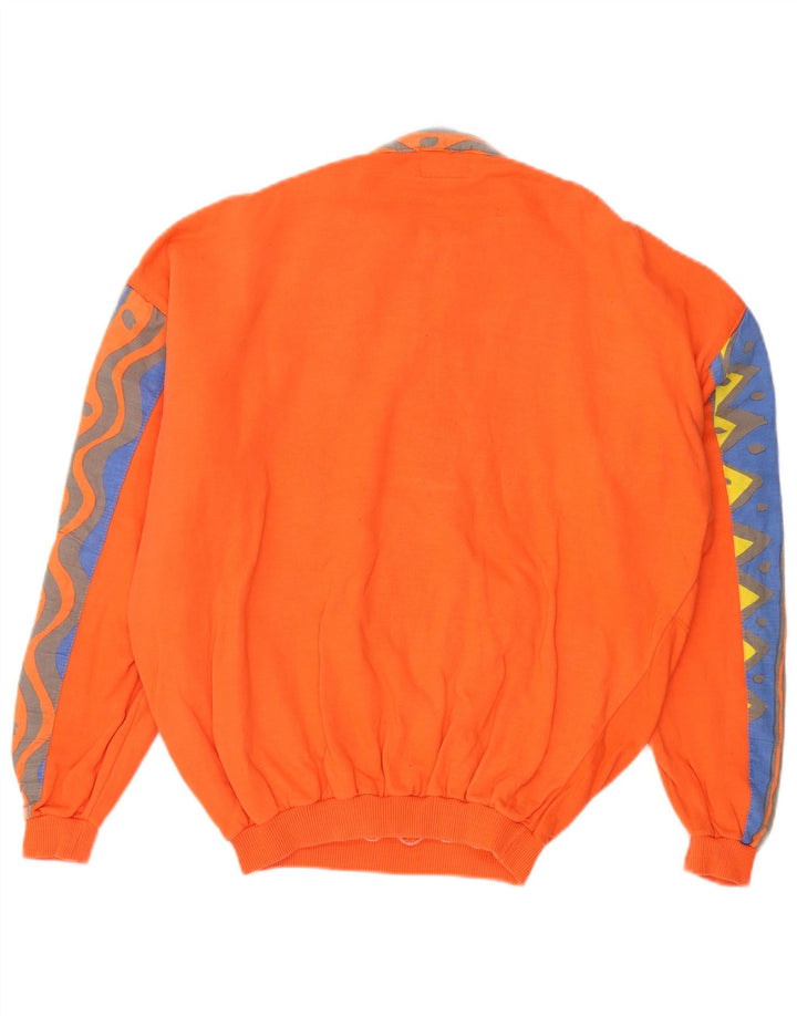 vintage Mens Zip Neck Sweatshirt Jumper Medium Orange Colourblock années 80