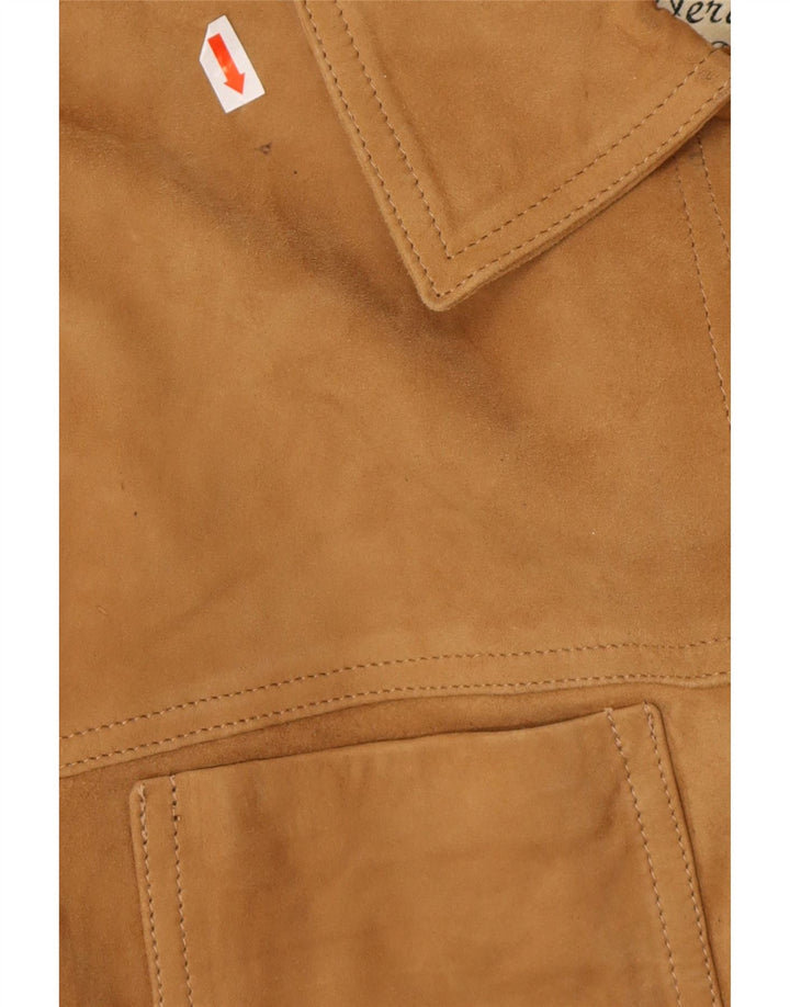 VINTAGE Veste en daim coupe ample pour femme UK 18 XL Cuir marron