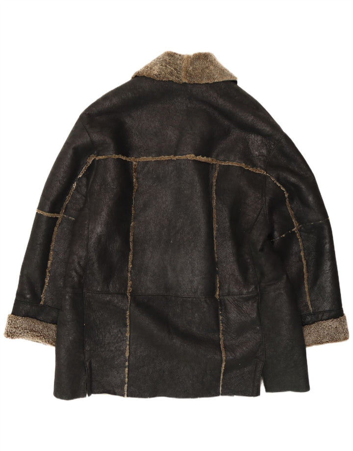 Veste en cuir Sherpa vintage pour homme IT 54 2XL Cuir noir