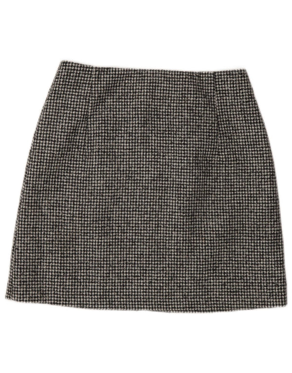 Massimo Dutti Mini-jupe femme petite W26 laine pied-de-poule noire