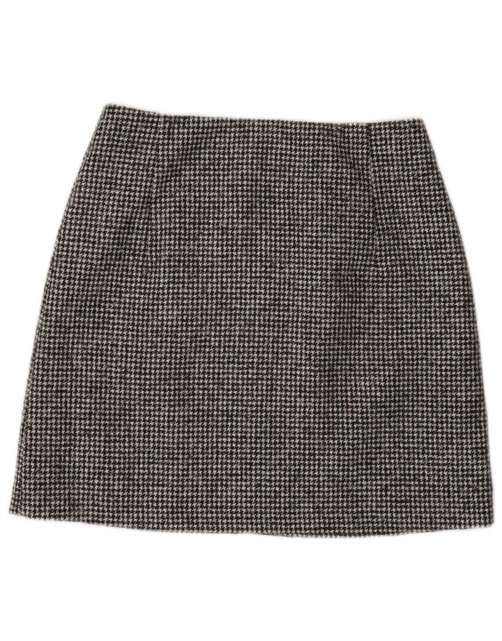 Massimo Dutti Mini-jupe femme petite W26 laine pied-de-poule noire