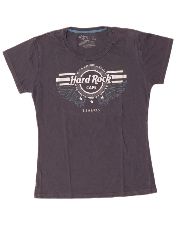 Hard Rock Cafe Womens Lisbon Graphic T-Shirt Top UK 14 Large Gris Coton