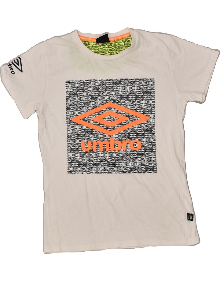 UMBRO Boys Graphic T-Shirt Top 13-14 Years XL White Cotton | Vintage Umbro | Thrift | Second-Hand Umbro | Used Clothing | Messina Hembry 