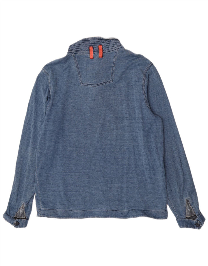 Fat Face Sweat-shirt à col boutonné pour homme en coton à fines rayures bleues