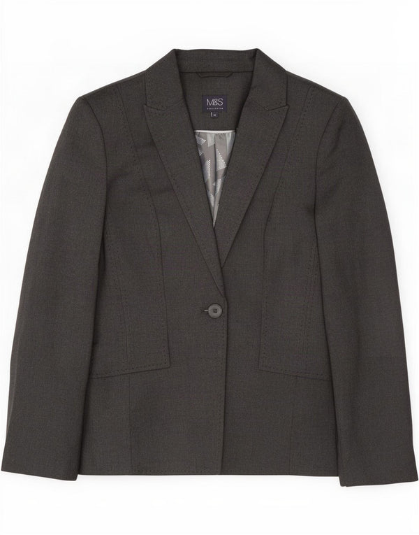 Marks & Spencer Veste blazer à 1 bouton pour femme UK 10 Small Gris Polyester