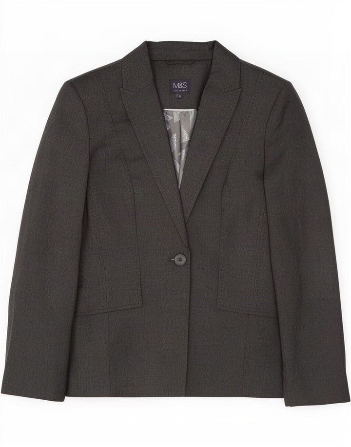 Marks & Spencer Veste blazer à 1 bouton pour femme UK 10 Small Gris Polyester