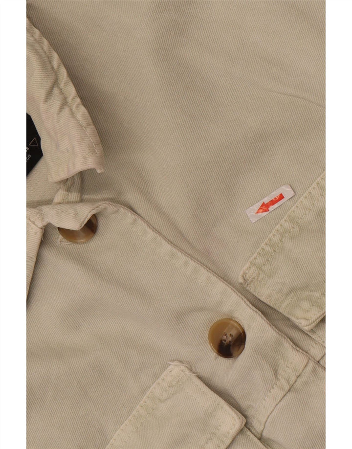 Zara Veste en jean courte pour femme UK 10 Petit coton blanc cassé