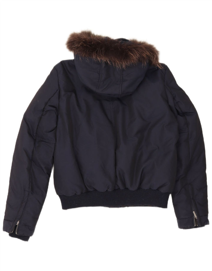 Gas Blouson Bomber À Capuche Femme IT 46 Large Bleu Marine Polyamide