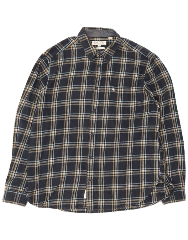 Jack Wills Chemise classique en flanelle pour homme XL Bleu marine à carreaux en coton