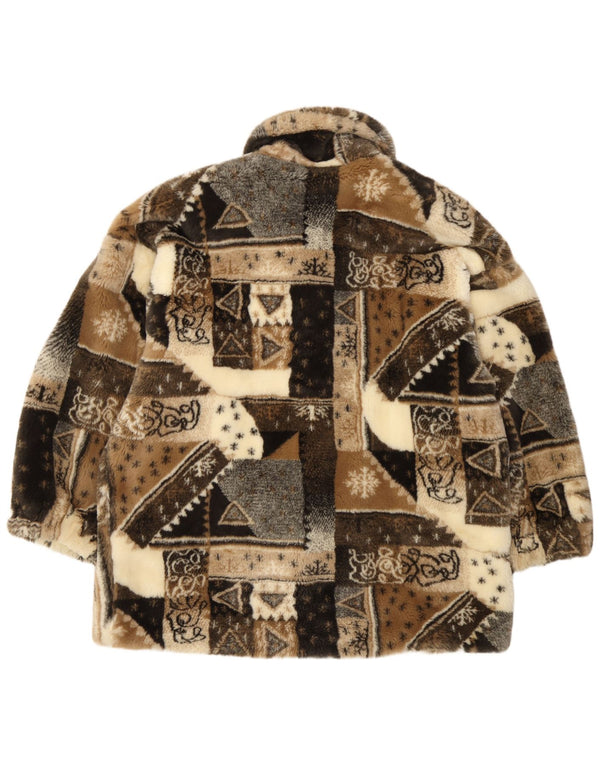 veste vintage femme fausse fourrure UK 18 XL Beige Patchwork
