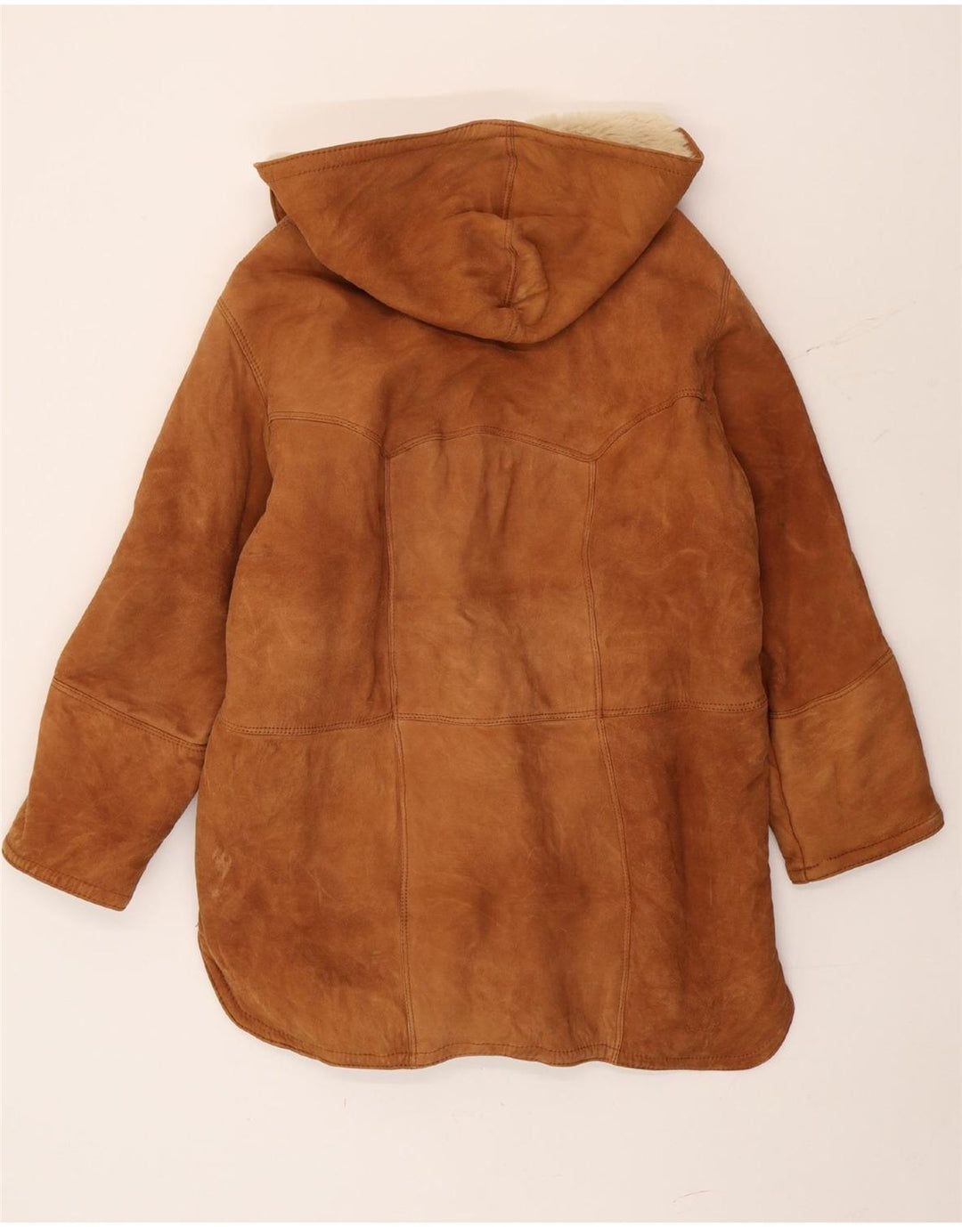 vintage Femmes À Capuchon Duffle Shearling Coat IT 44 Brun Moyen