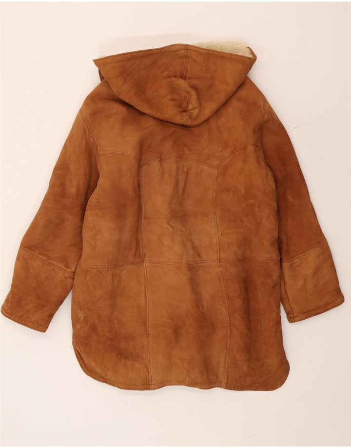 vintage Femmes À Capuchon Duffle Shearling Coat IT 44 Brun Moyen