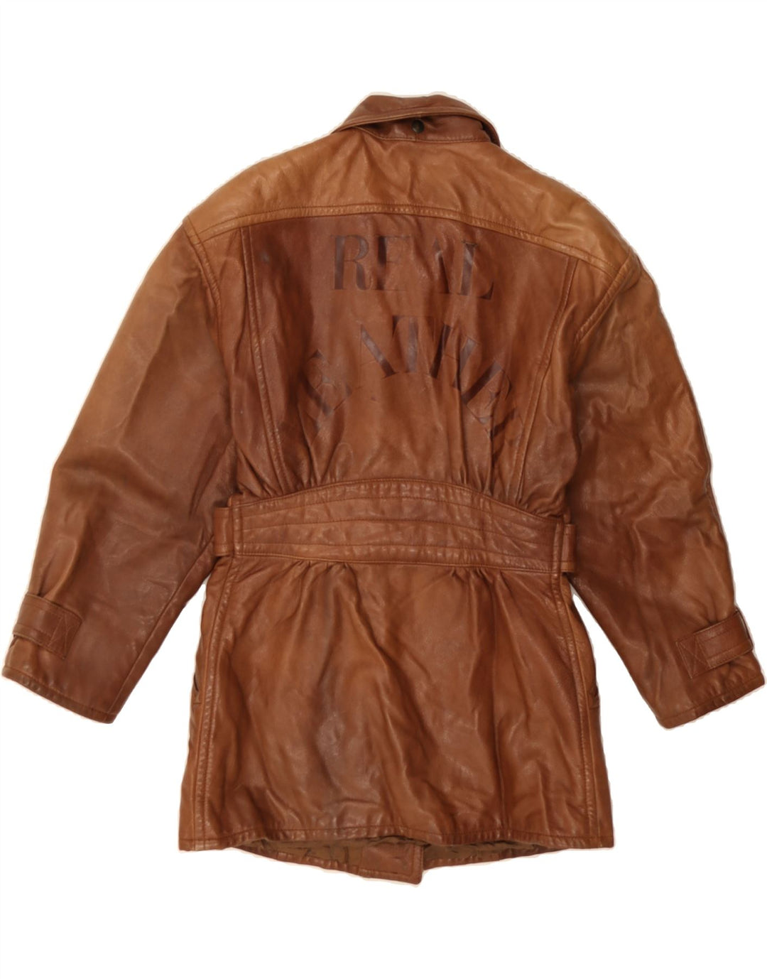 EMME Womens Graphic Leather Jacket UK 12 Medium Brown Leather Vintage Emme and Second-Hand Emme from Messina Hembry 