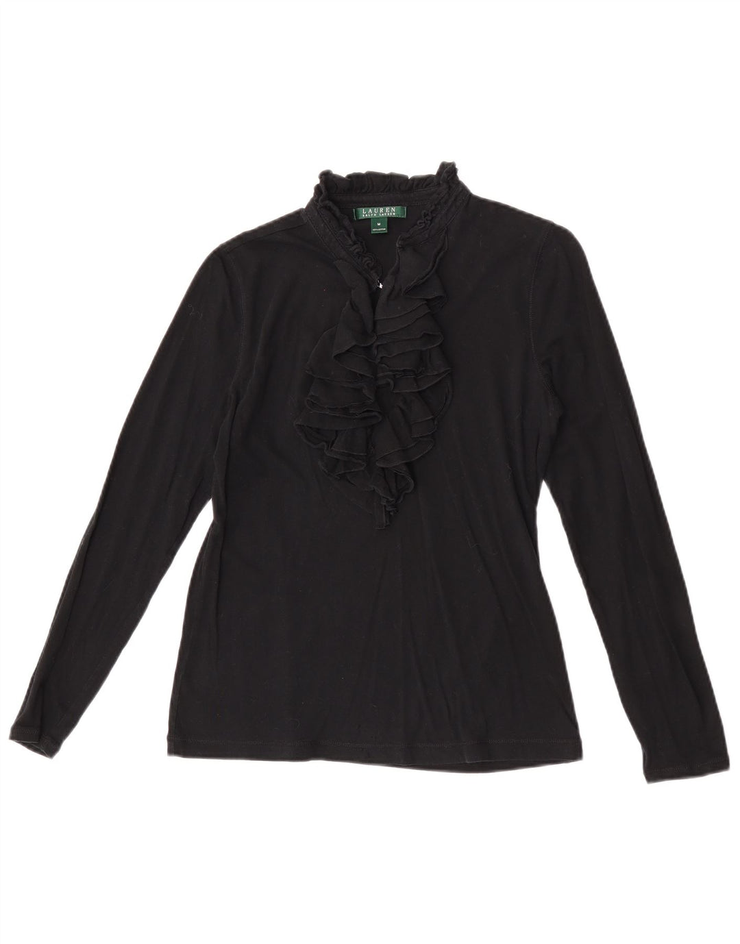 Ralph Lauren Haut à volants sur le devant pour femme à manches longues UK 12 Noir moyen