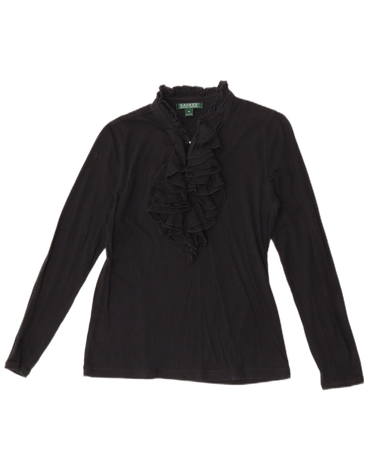 Ralph Lauren Haut à volants sur le devant pour femme à manches longues UK 12 Noir moyen