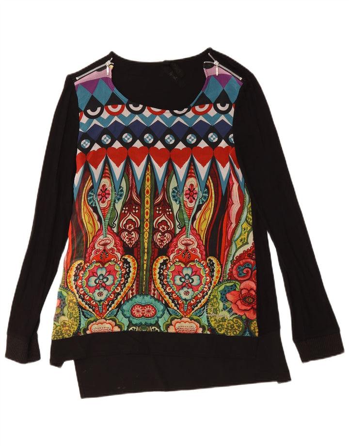 DESIGUAL Haut graphique à manches longues pour femme UK 42 Medium Noir Floral