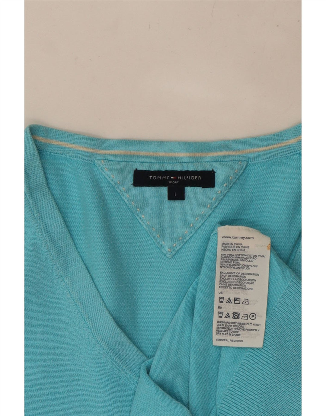 TOMMY HILFIGER Pull col en V pour femme UK 14 Large Bleu Coton