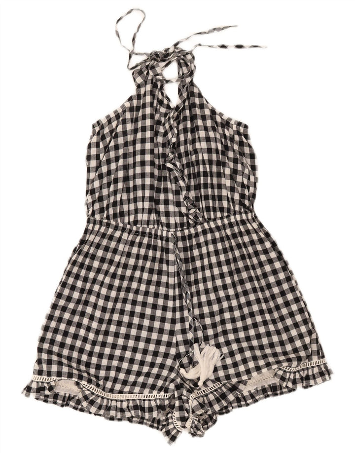 LIPSY Womens Halter Ruffle Playsuit UK 12 Medium  Black Check Cotton