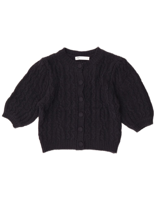Zara Cardigan court à manches courtes pour femme Bleu marine moyen UK 12