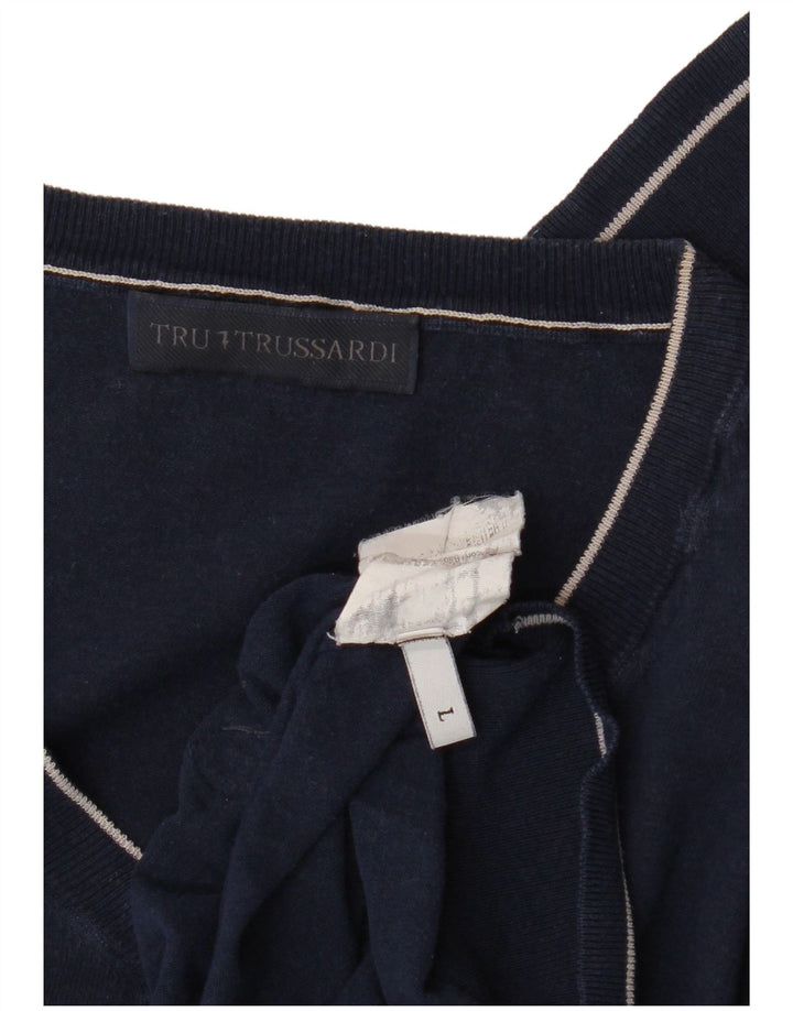Trussardi Pull Col V Pull Large Bleu Marine Homme