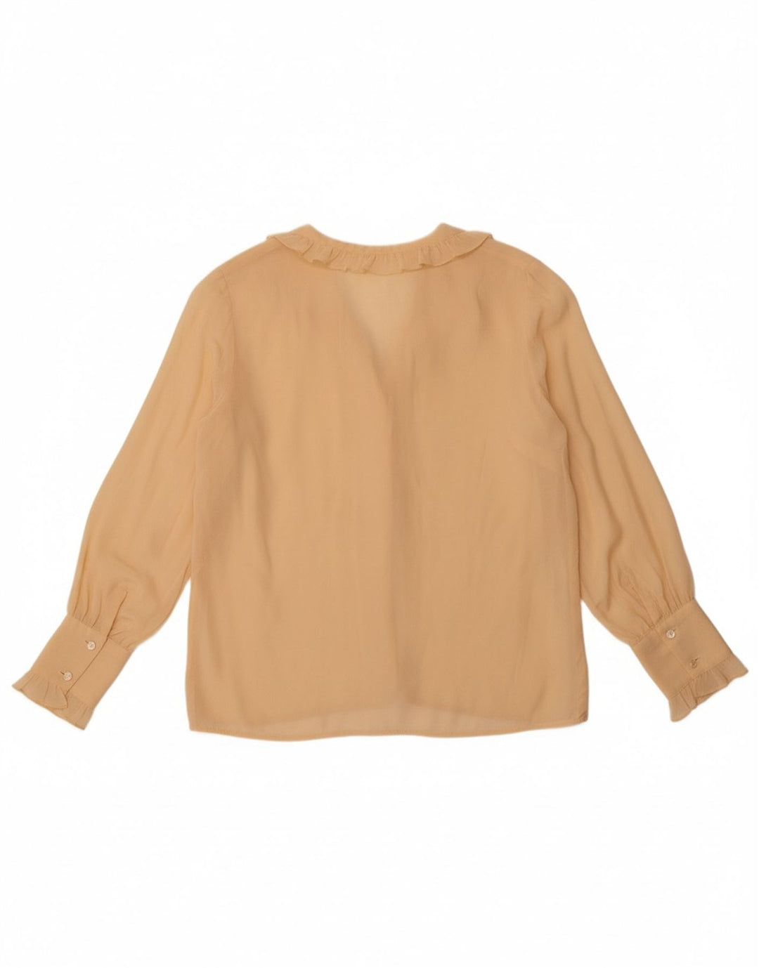 VINTAGE Womens Ruffle Front Shirt Blouse UK 14 Medium Beige