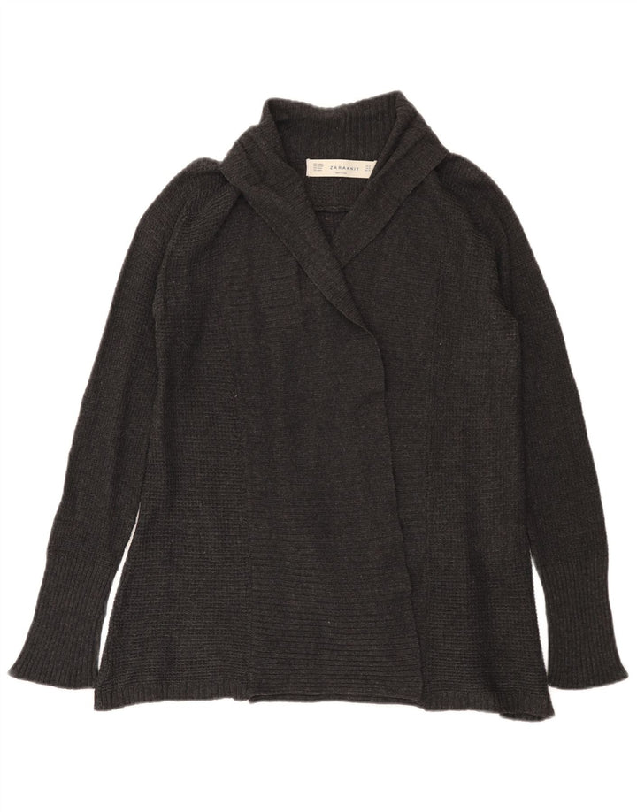 Zara Womens Open Cardigan Sweater UK 12 Coton Gris Moyen