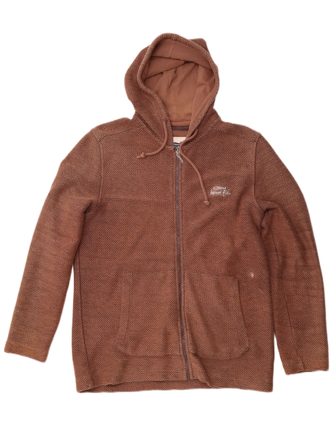 WEIRD FISH Pull à capuche zippé pour homme en coton marron