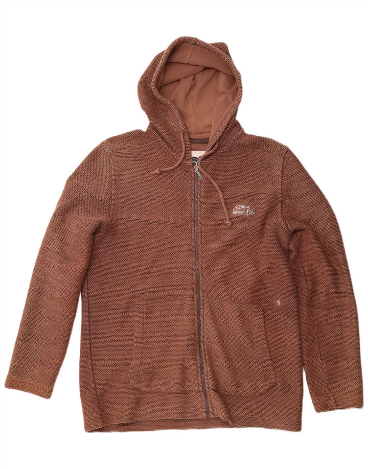 WEIRD FISH Pull à capuche zippé pour homme en coton marron
