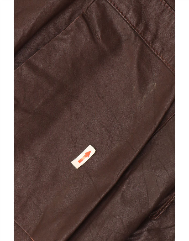 vintage Femme 2 Boutons Veste Blazer En Cuir UK 12 Brun Moyen