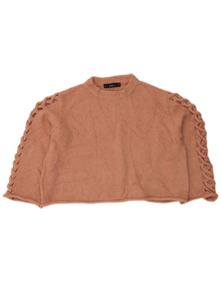 Zara Pull court à col rond pour femme UK 12 Orange moyen Polyester