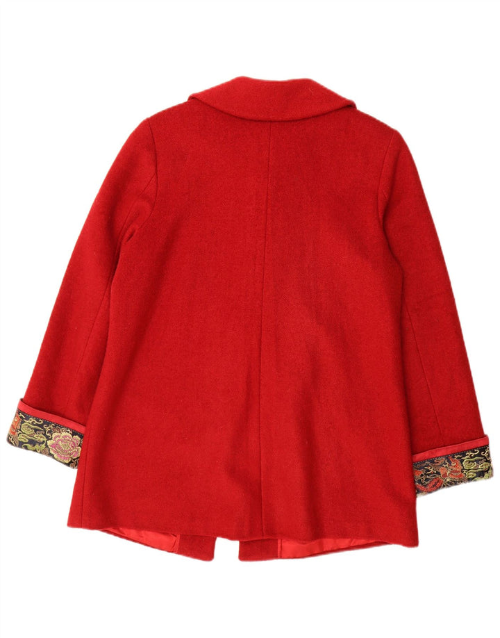 vintage Femme Pardessus UK 14 Moyen Rouge Paisley