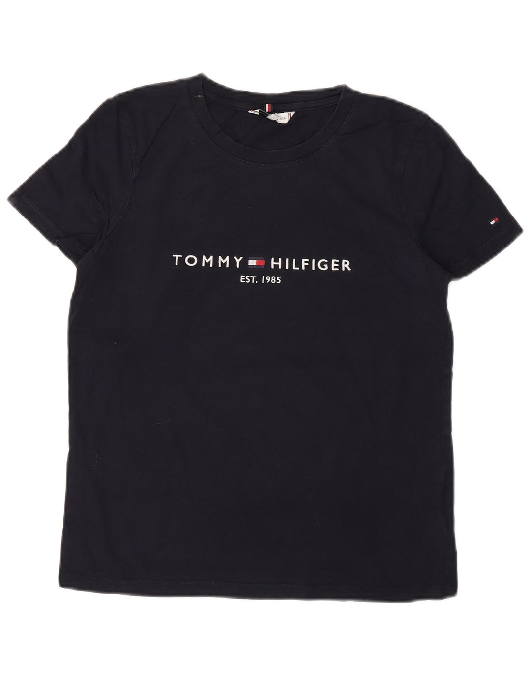TOMMY HILFIGER T-shirt graphique pour femme UK 12 Bleu marine moyen Coton