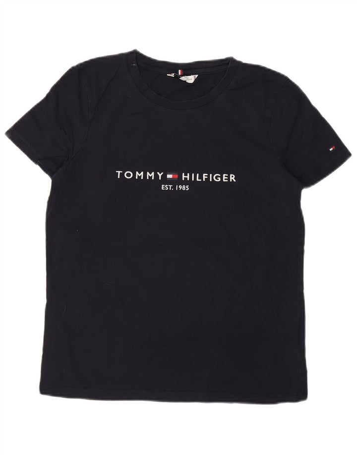 TOMMY HILFIGER T-shirt graphique pour femme UK 12 Bleu marine moyen Coton