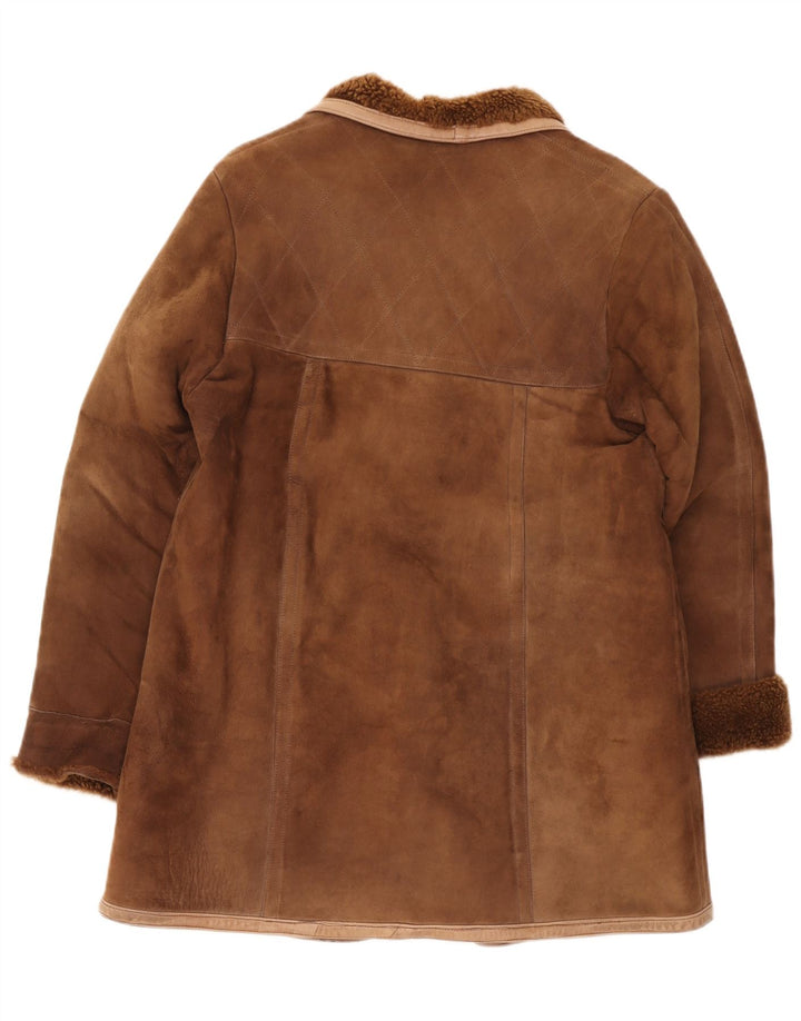 manteau en peau de mouton vintage femme UK 12 Brun moyen