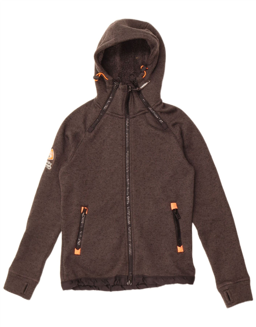 Superdry Veste bomber à capuche en tricot pour homme UK 36 Petit gris moucheté en polyester