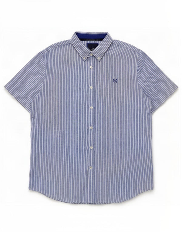 Crew Clothing Chemise à manches courtes pour homme en lin à fines rayures bleues