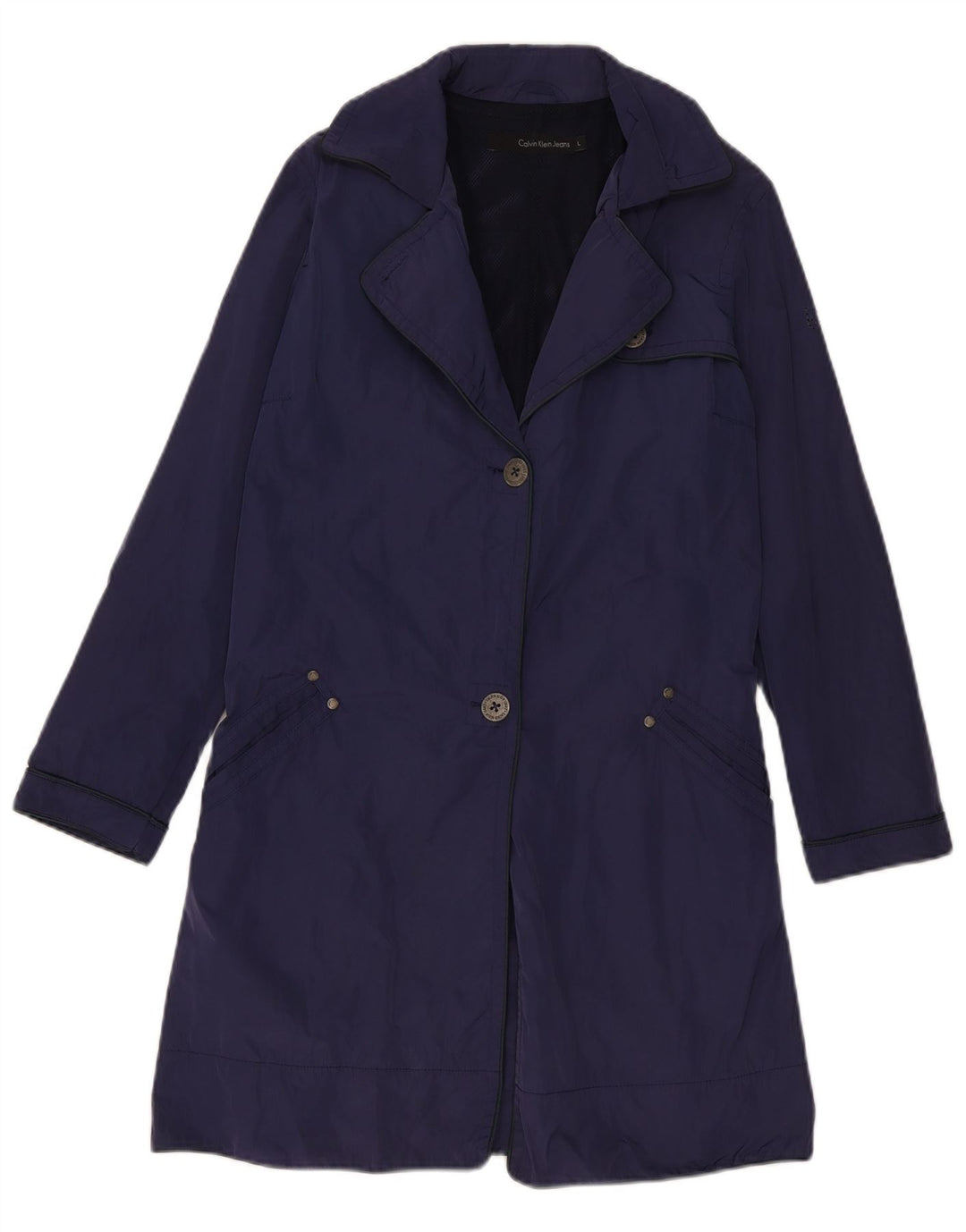 Calvin Klein Jeans Trench-Coat Femme UK 14 Large Bleu Marine Polyester