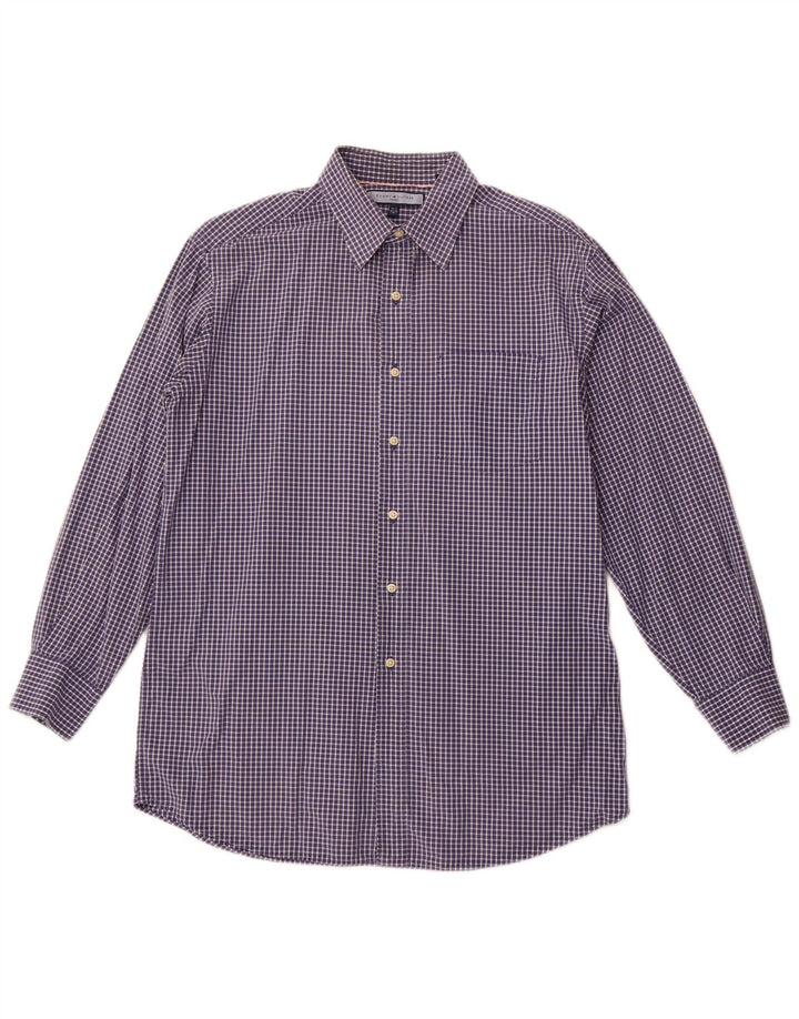 TOMMY HILFIGER Chemise à carreaux pour hommes Taille 15 1/2 Coton bleu marine moyen
