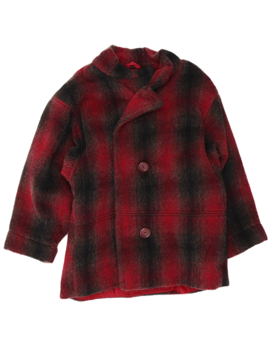 VINTAGE Manteau Femme UK 16 Grand Carreau Rouge