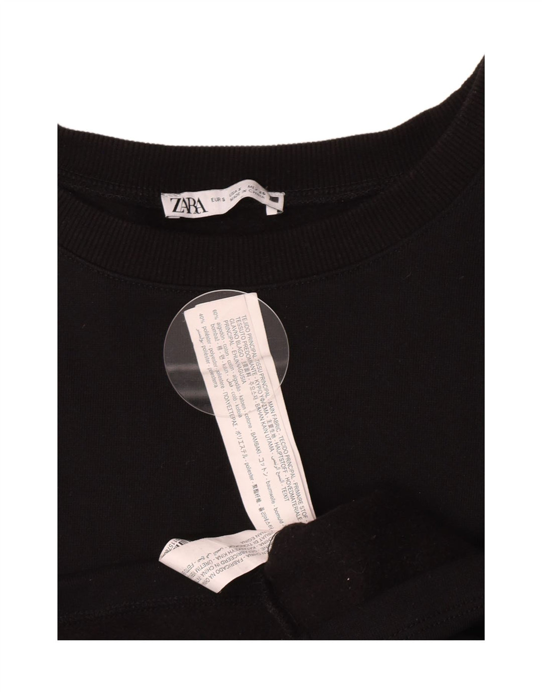 Zara Womens Crop Top Manches Longues UK 10 Petit Coton Noir