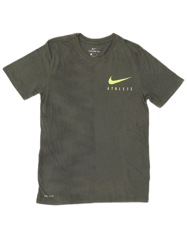 NIKE Hommes Dri Fit T-Shirt Haut Petit Kaki Rayé Polyester
