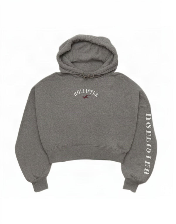 Hollister Pull à capuche court surdimensionné pour femme UK 14 Gris moyen moucheté