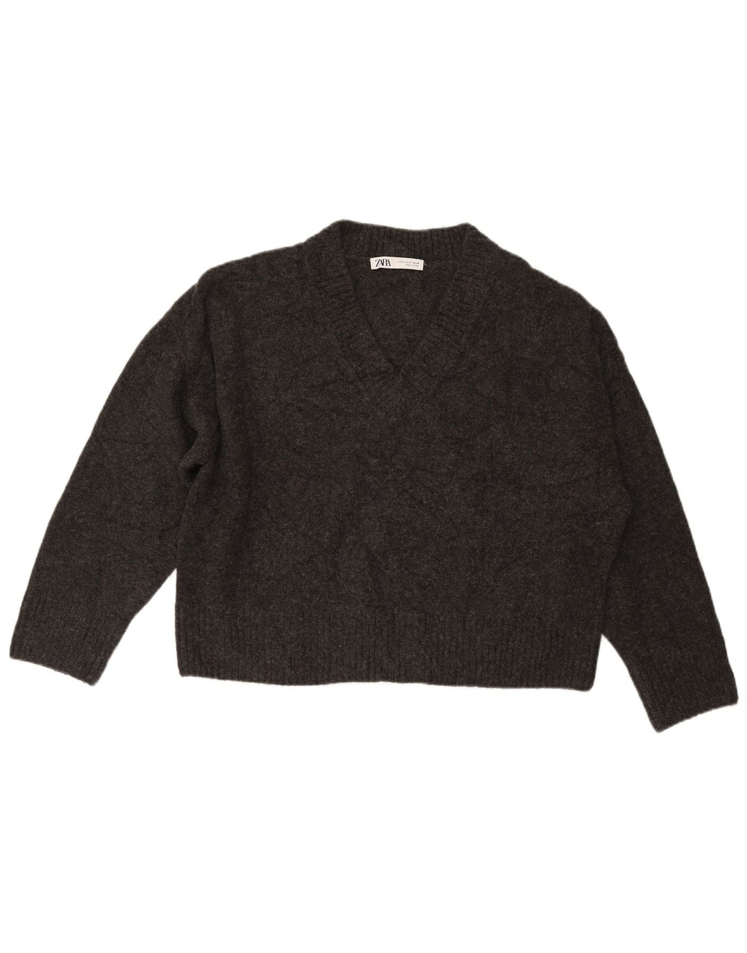 ZARA Femme Pull court surdimensionné à col en V UK 10 Petit Gris