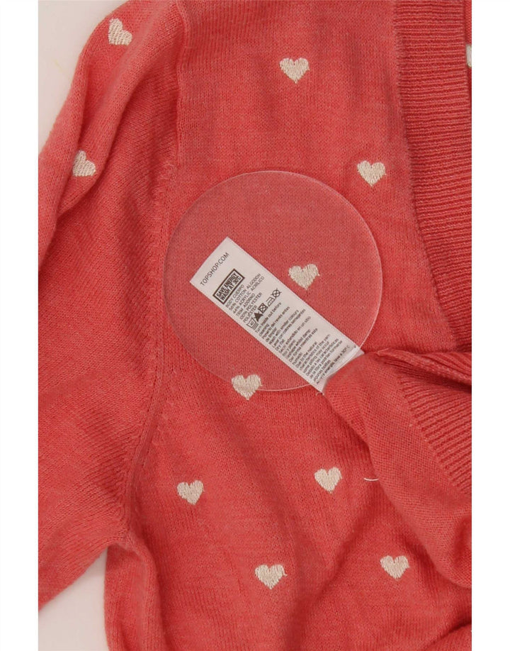 Topshop Pull Cardigan à Motif Abstrait pour Femme UK 12 Coeur Rose Moyen