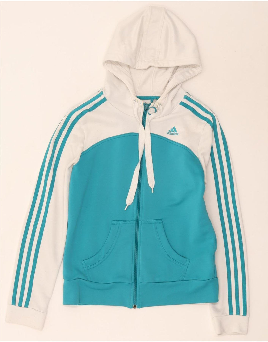 Adidas Pull à capuche zippé pour femme UK 12 Polyester color block blanc moyen
