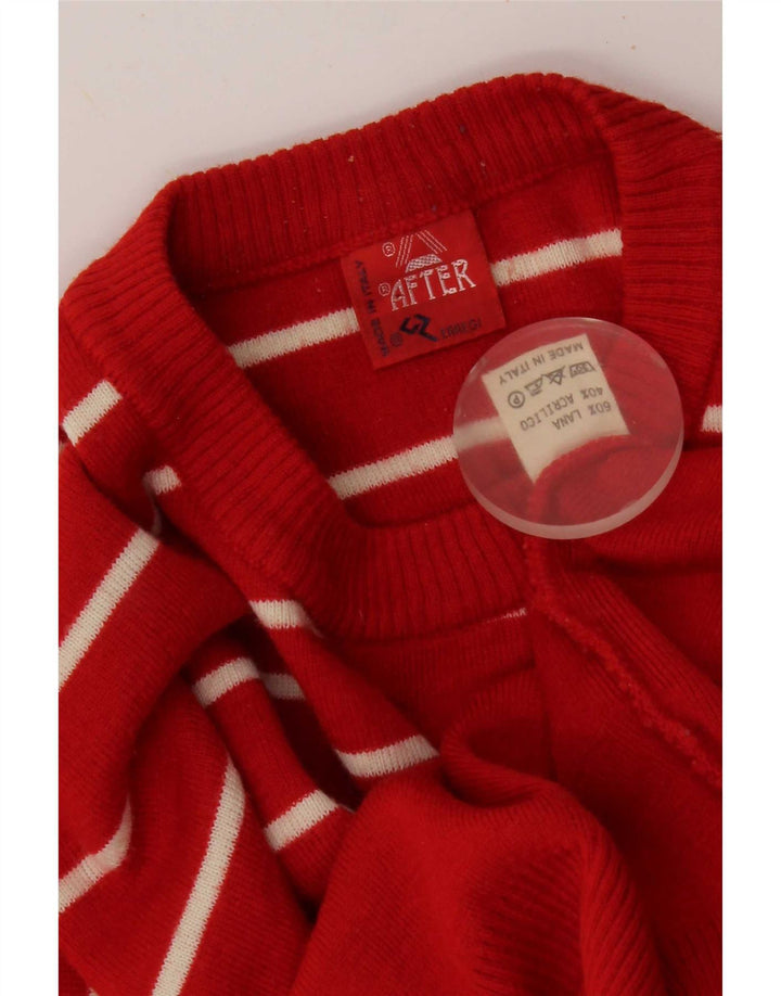 vintage Mens Crew Neck Jumper Pull Moyen Rouge Rayé Laine